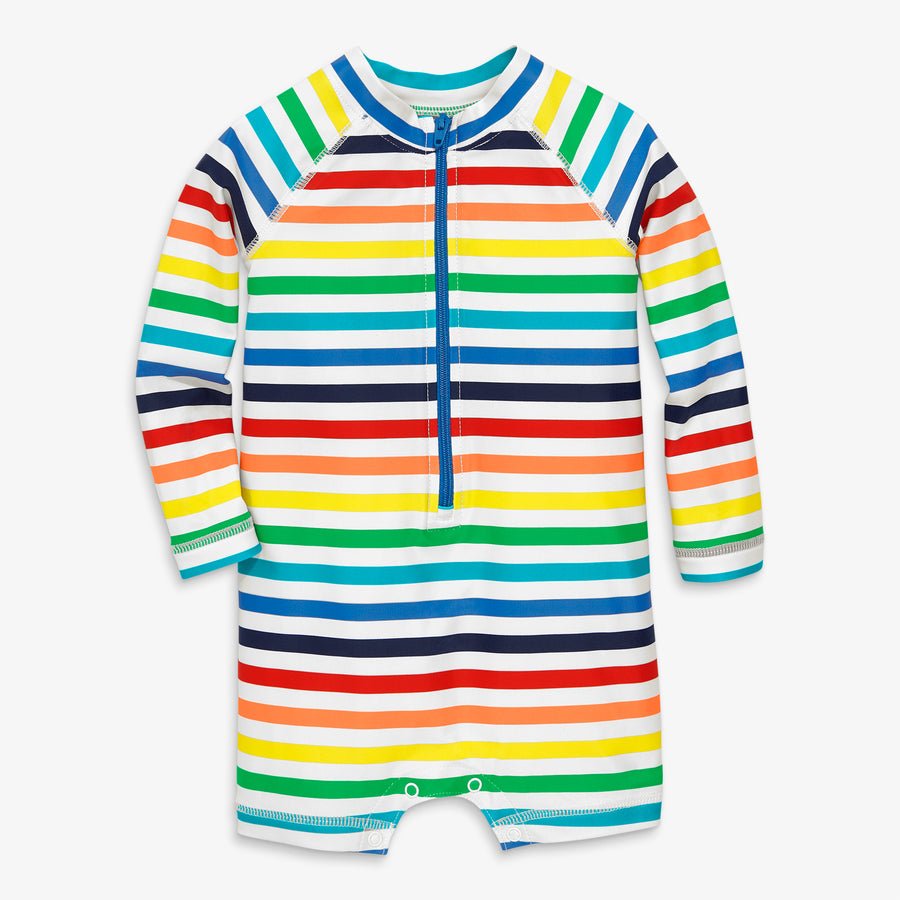 Baby one-piece rash guard in rainbow stripe
