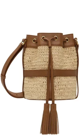 Saint Laurent - Beige & Brown Raffia Shoulder Bag