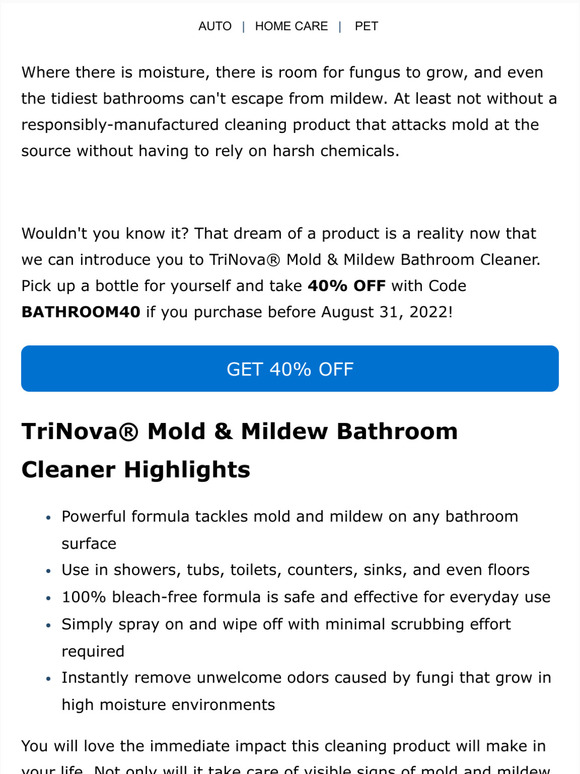 TriNova Announcing the ALLNEW TriNova Mold & Mildew Bathroom Cleaner