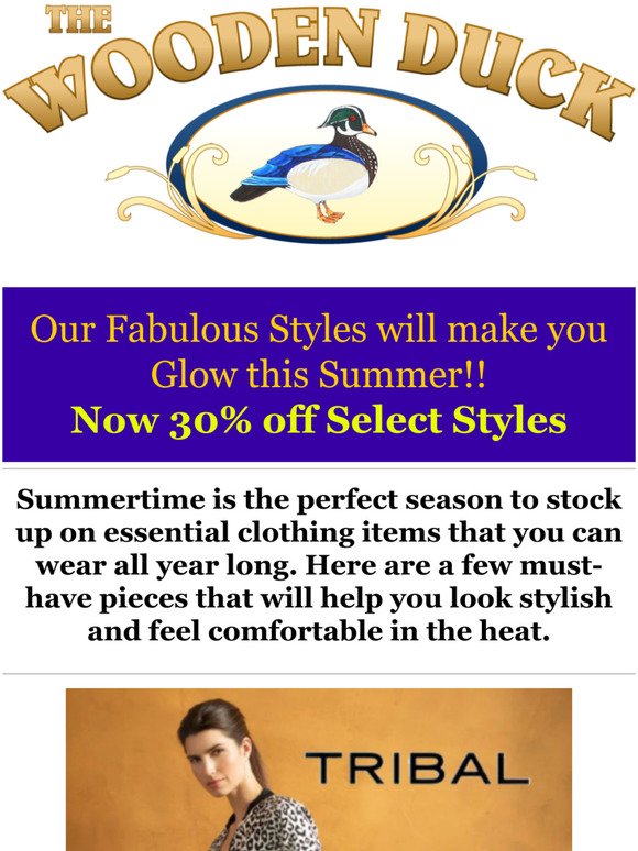 🌞 30% Off Summer Select Styles at the Wooden Duck!  ﻿ ﻿  ​