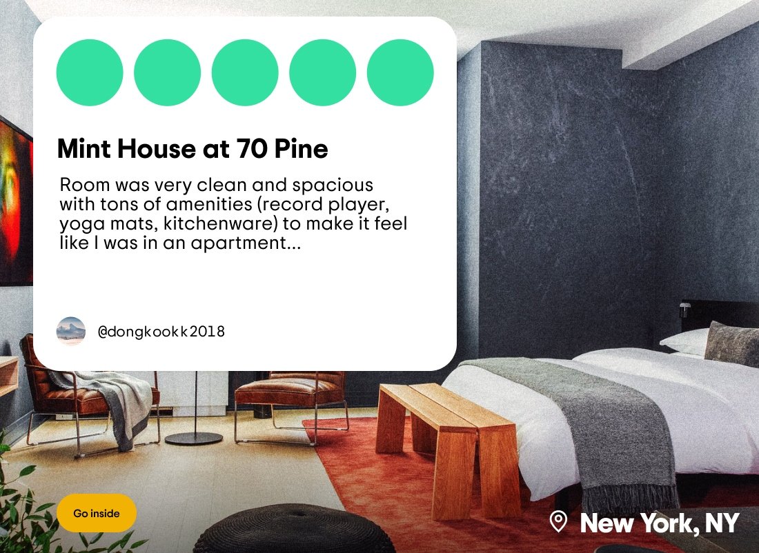 Mint House at 70 Pine—New York, NY. Room was very clean and spacious with tons of amenities (record player, yoga mats, kitchenware) to make it feel like I was in an apartment… —@dongkookk2018. Go inside