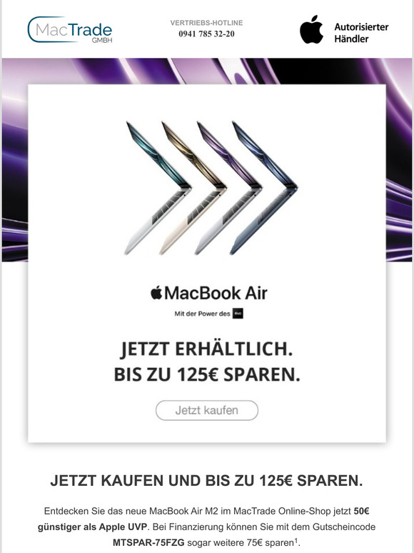 MacBook Air M2 jetzt kaufen • Bis zu 125€ sparen ⭐💻