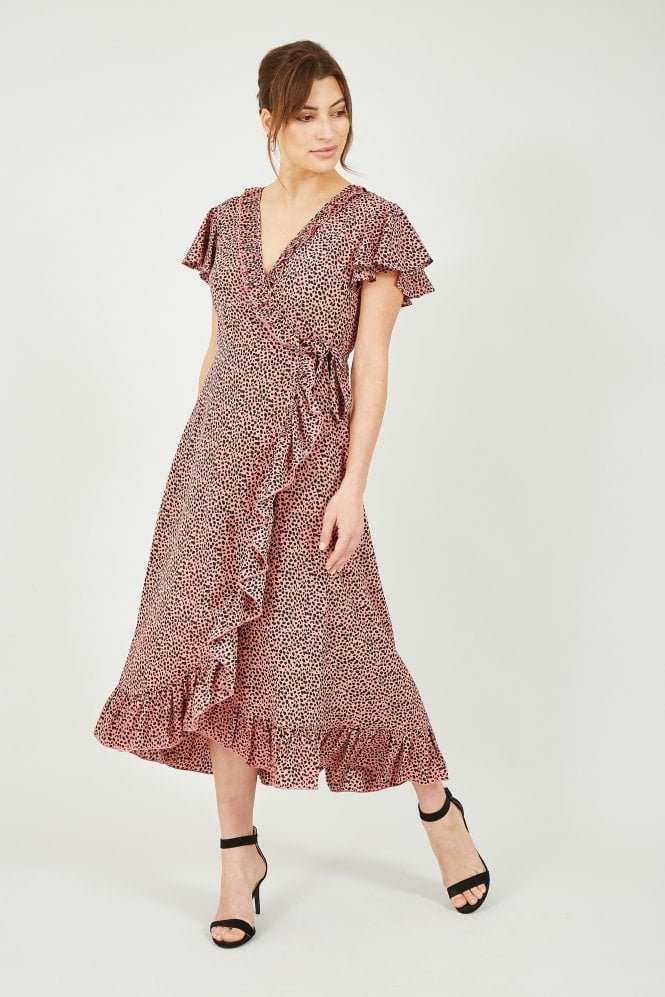 Yumi Animal Dash Print Wrap Midi Dress