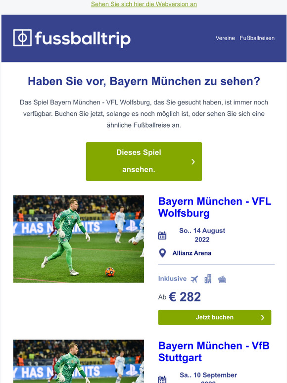 Jetzt immer noch verfügabr: Bayern München - VFL Wolfsburg