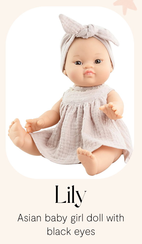 Paola Reina Asian Baby Girl Doll | Lily - Black Eyes