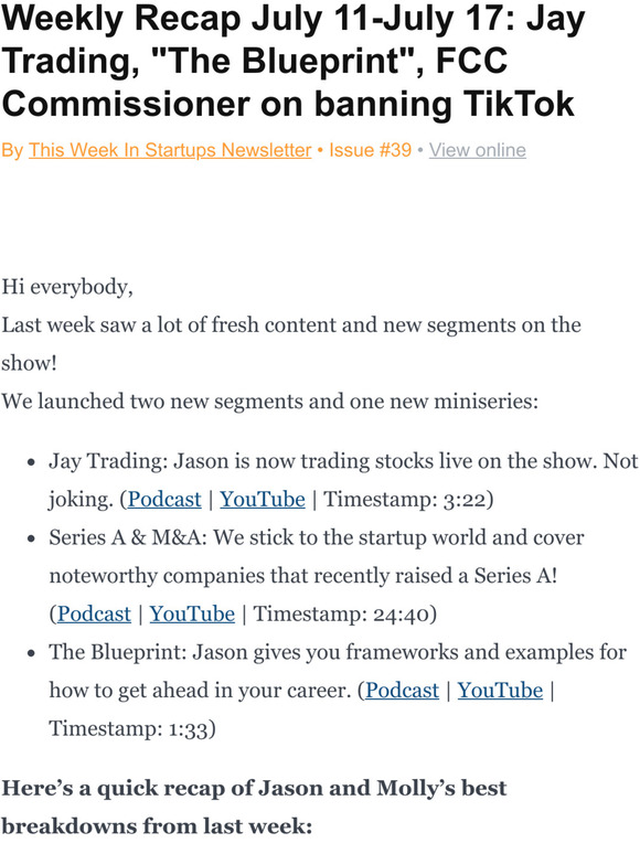 Weekly Recap July 11-July 17: Jay Trading, "The Blueprint", FCC Commissioner on banning TikTok