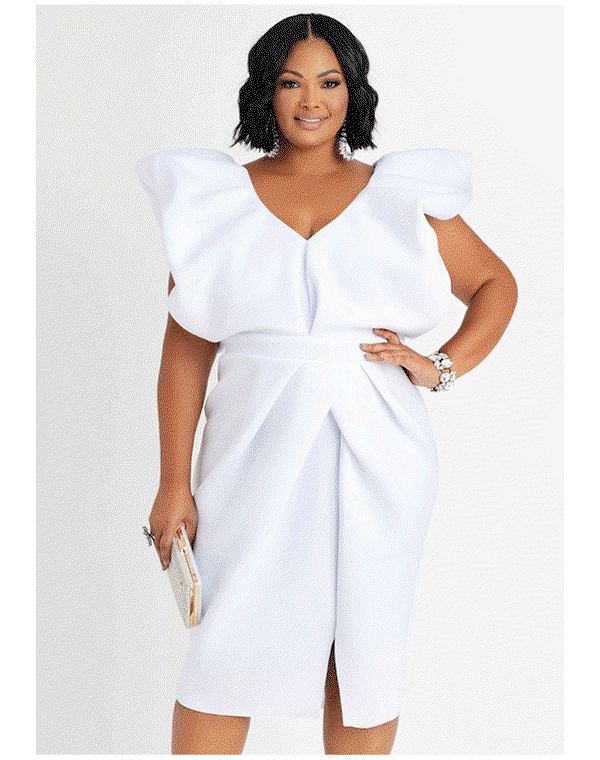 ashley stewart formal dresses Walk This Way Smocked Mini Dress White / M main image 1