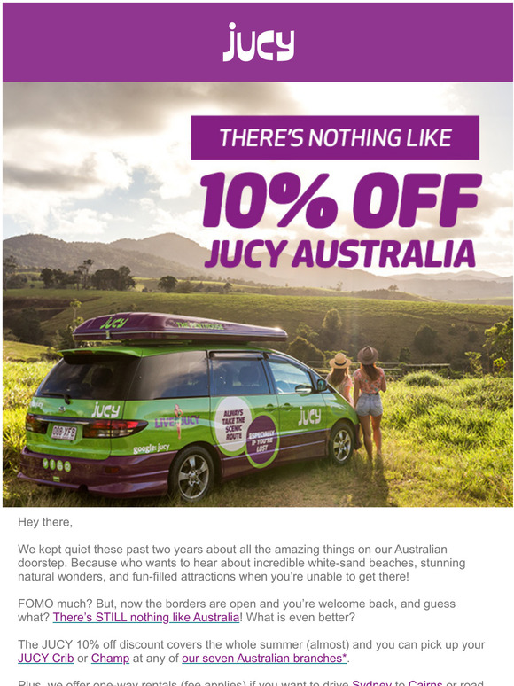 There's nothing like 10% Off JUCY Australia 🌅