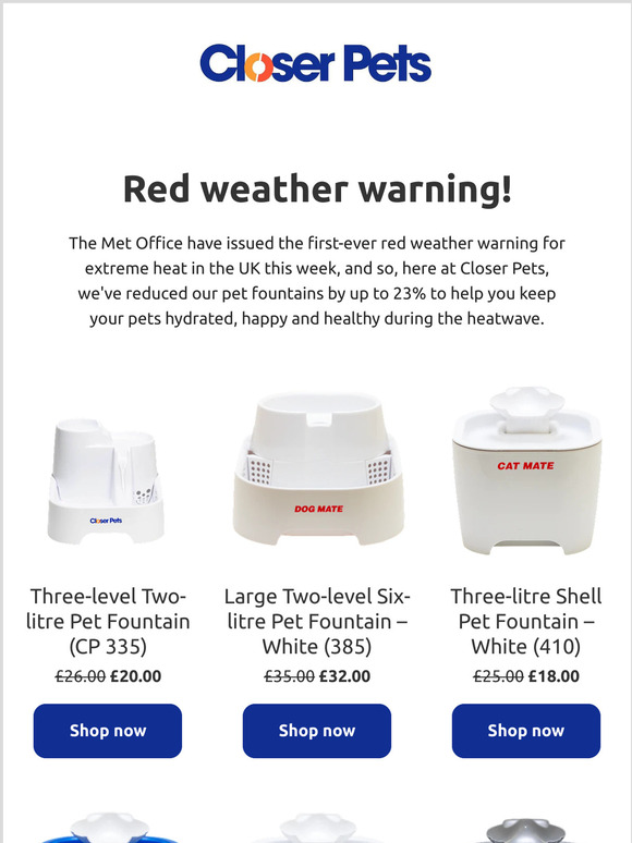 Pet hydration during the heatwave - Save up to 23%