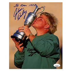 John Daly Autographed Signed Kissing 1995 British Open Championship Trophy 8x10 Photo with The Open 1995 Inscription- JSA Authentic
