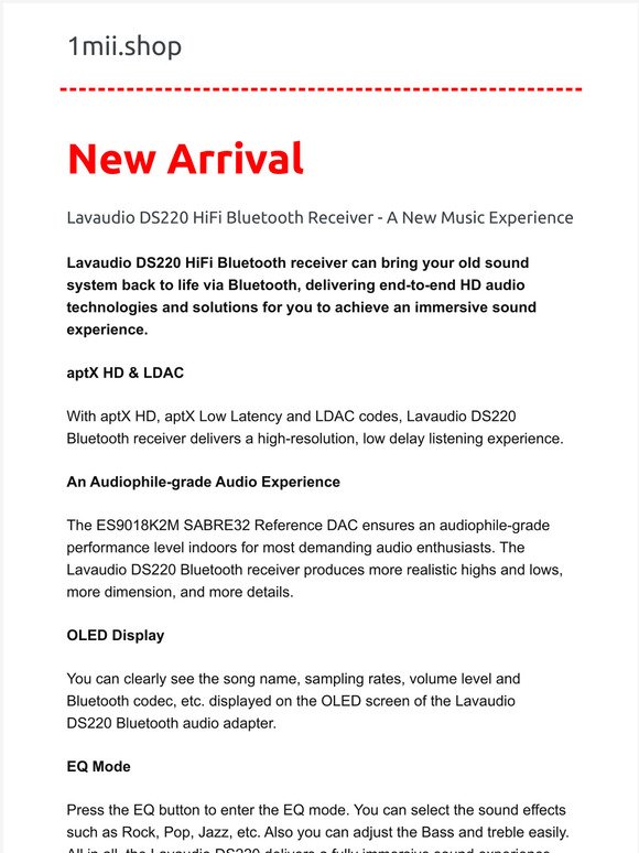 New Arrival - Lavaudio DS220 HiFi Bluetooth Receiver - A New Music Experience !!!