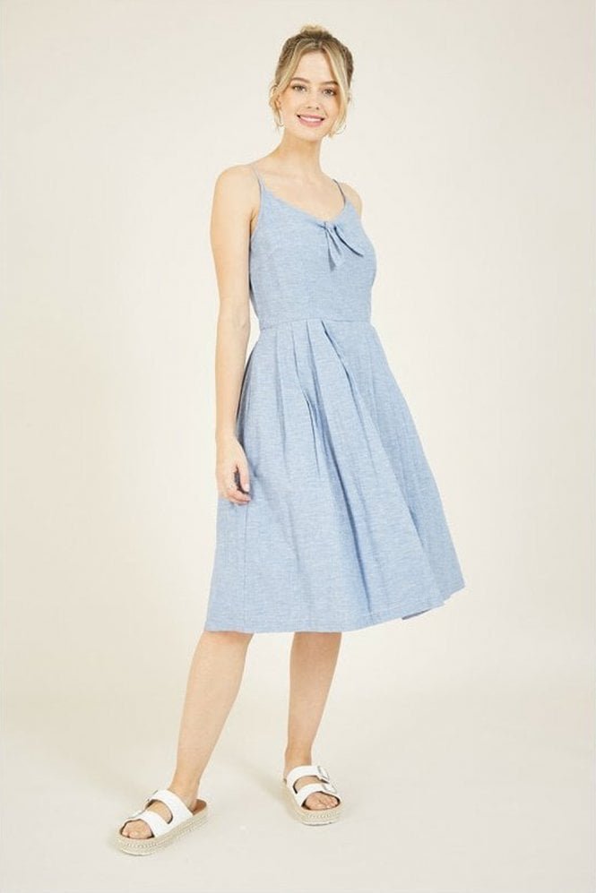 Blue  Cotton Sundress With Tie Knot