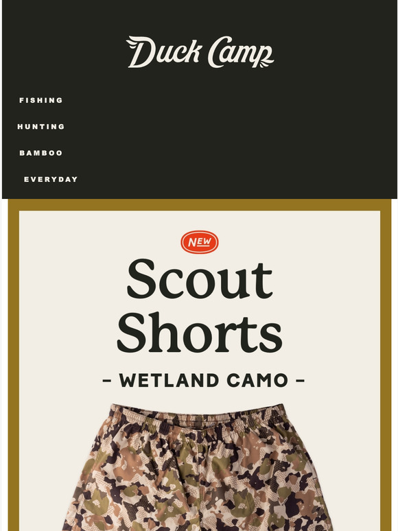 Duck Camp !! NEW !! Wetland Camo Scout Shorts Milled