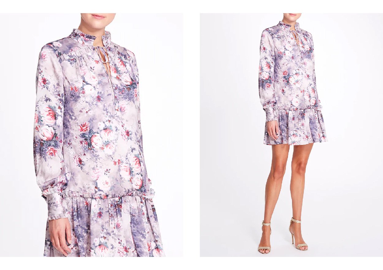 Floral Textured Charmeuse Shift Dress
