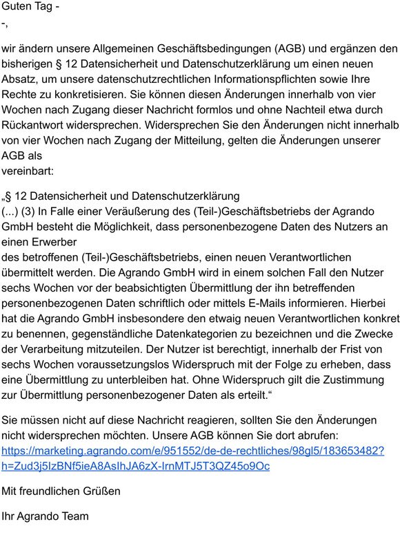 Aktualisierung unserer AGB