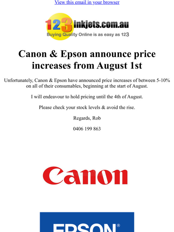 Canon & Epson Genuine Price Increase