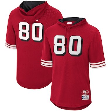 Men's Mitchell & Ness Jerry Rice Scarlet San Francisco 49ers Retired Player Mesh Name & Number Hoodie T-Shirt