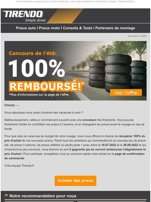 Gagnez un remboursement de 100% du prix d’achat de vos pneus