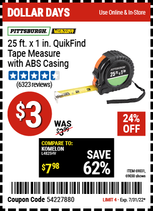 25 ft. x 1 in. QuikFind Tape Measure with ABS Casing