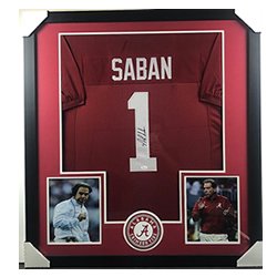 Nick Saban Autographed Signed Alabama Crimson Tide Deluxe Framed Crimson Jersey - JSA Authentic
