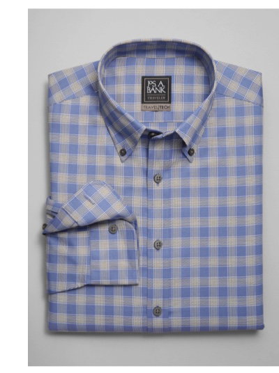 Travel Tech Traditional Fit Button-Down Glen Plaid Sportshirt