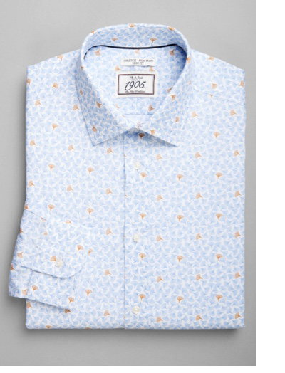1905 Collection Slim Fit Spread Collar Leaf Print Dress Shirt