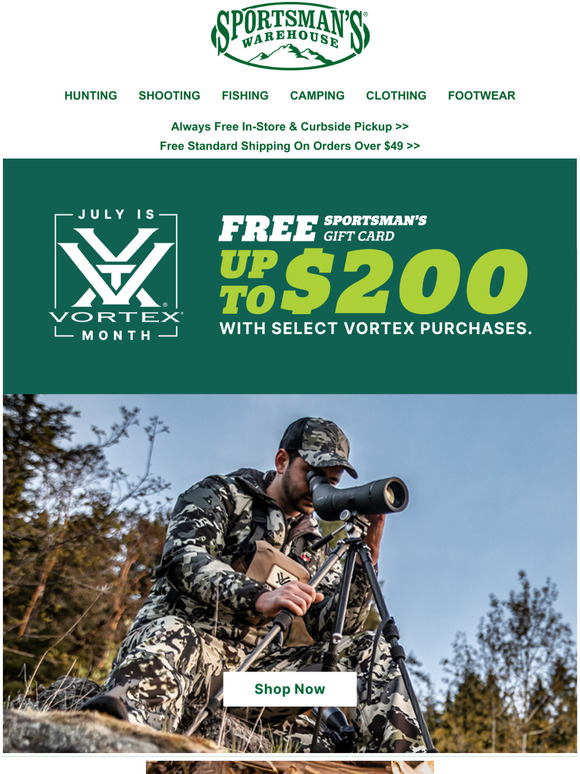 Sportsman's Warehouse: FREE SW gift card with select Vortex purchase ...