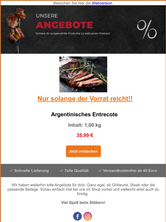 Nur solange der Vorrat reicht: Argentinisches Entrecote | Moselmetzger.de