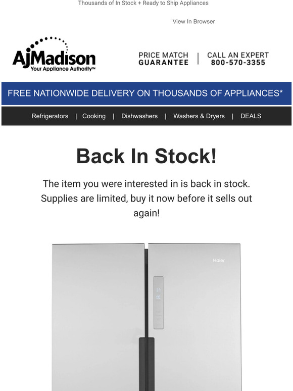 Aj Madison Back in stock! Haier 33 Inch Counter Depth French Door