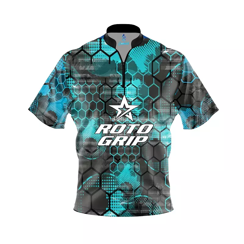 Image of Roto Grip Teal Honeycomb Quick Ship CoolWick Sash Zip Bowling Jersey