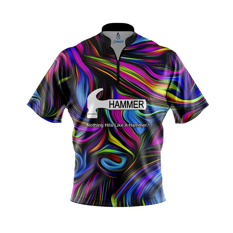 Image of Hammer Psychedelic Swirl Quick Ship CoolWick Sash Zip Bowling Jersey