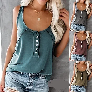 button sleeveless vest solid color casual shirt
