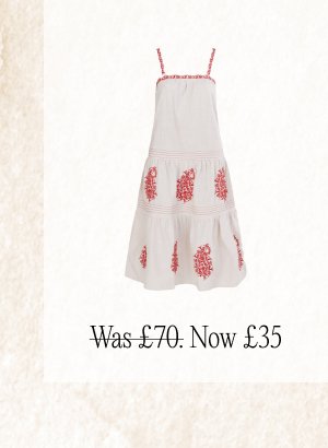 Wide strap paisley embroidered motif dress ivory