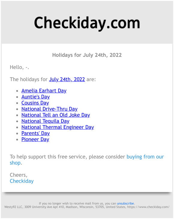 Checkiday: Holidays for July 24th, 2022! 📅🎉 | Milled