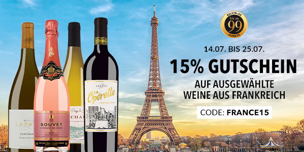 15% Gutschein auf ausgewählte Weine aus Frankreich - Code: FRANCE15