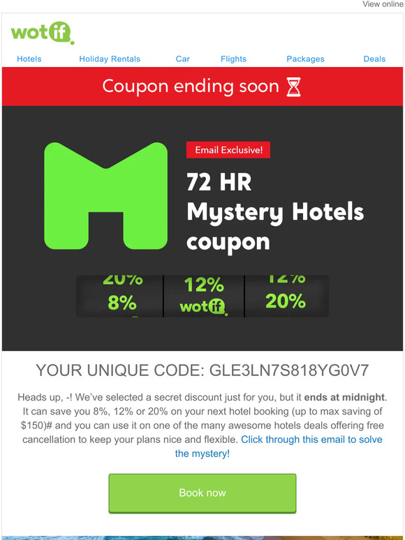 Ooh! Claim your Mystery Hotel coupon now - sweet savings ending tonight 💸