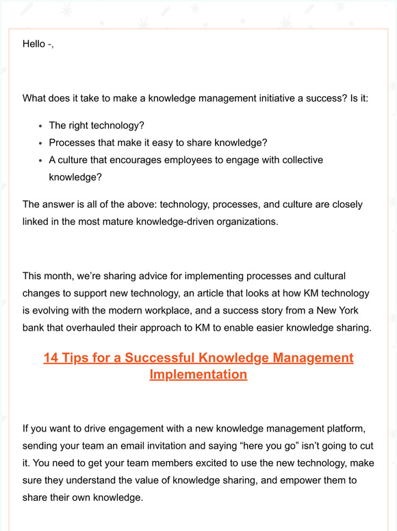 Knowledge Engagement Roundup: Tips for Successful KM Implementation, A NY Bank Overhauling Their Approach to Knowledge Sharing, and More
