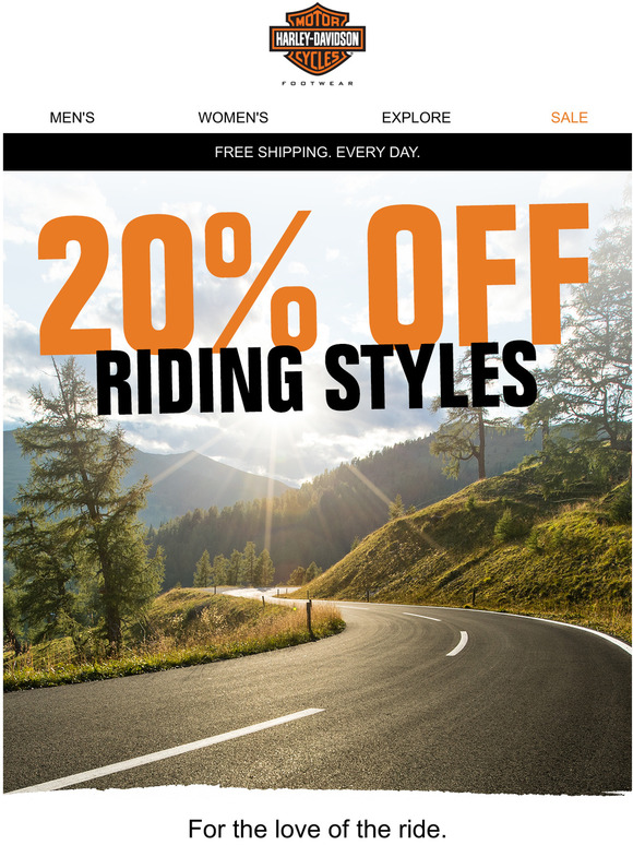 Ride away with a deal with 20% off riding styles!