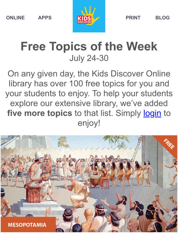 Kids Discover: Hi —, here are 5 Free Topics to Teach this Week! | Milled
