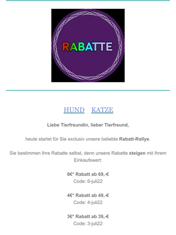 🐶  Belohnen Sie sich selbst bei unserer Rabatt Rallye 🐱
