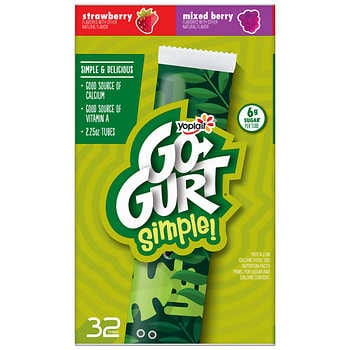 Yoplait Go-Gurt Simple Low Fat Yogurt, Variety, 2.25 oz, 32-Count