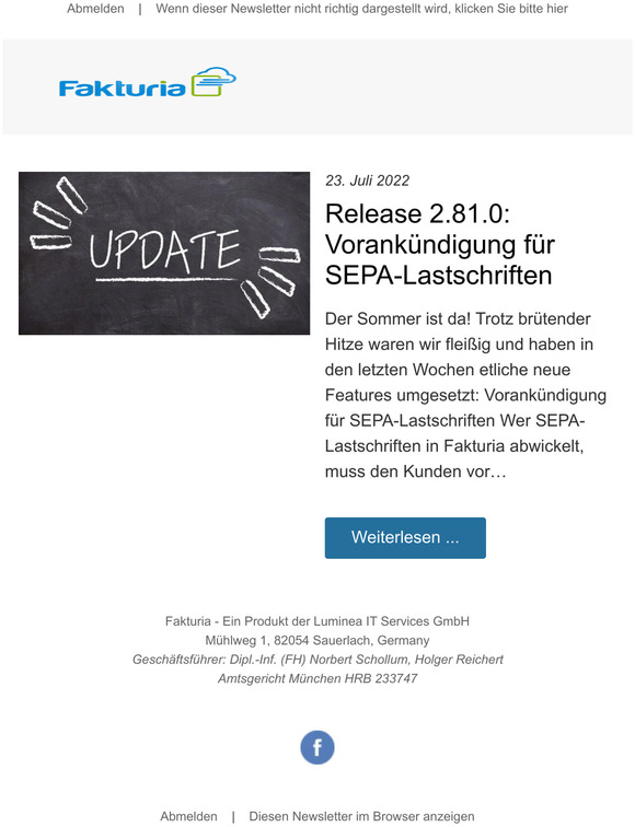 Release 2.81.0: Vorankündigung für SEPA-Lastschriften