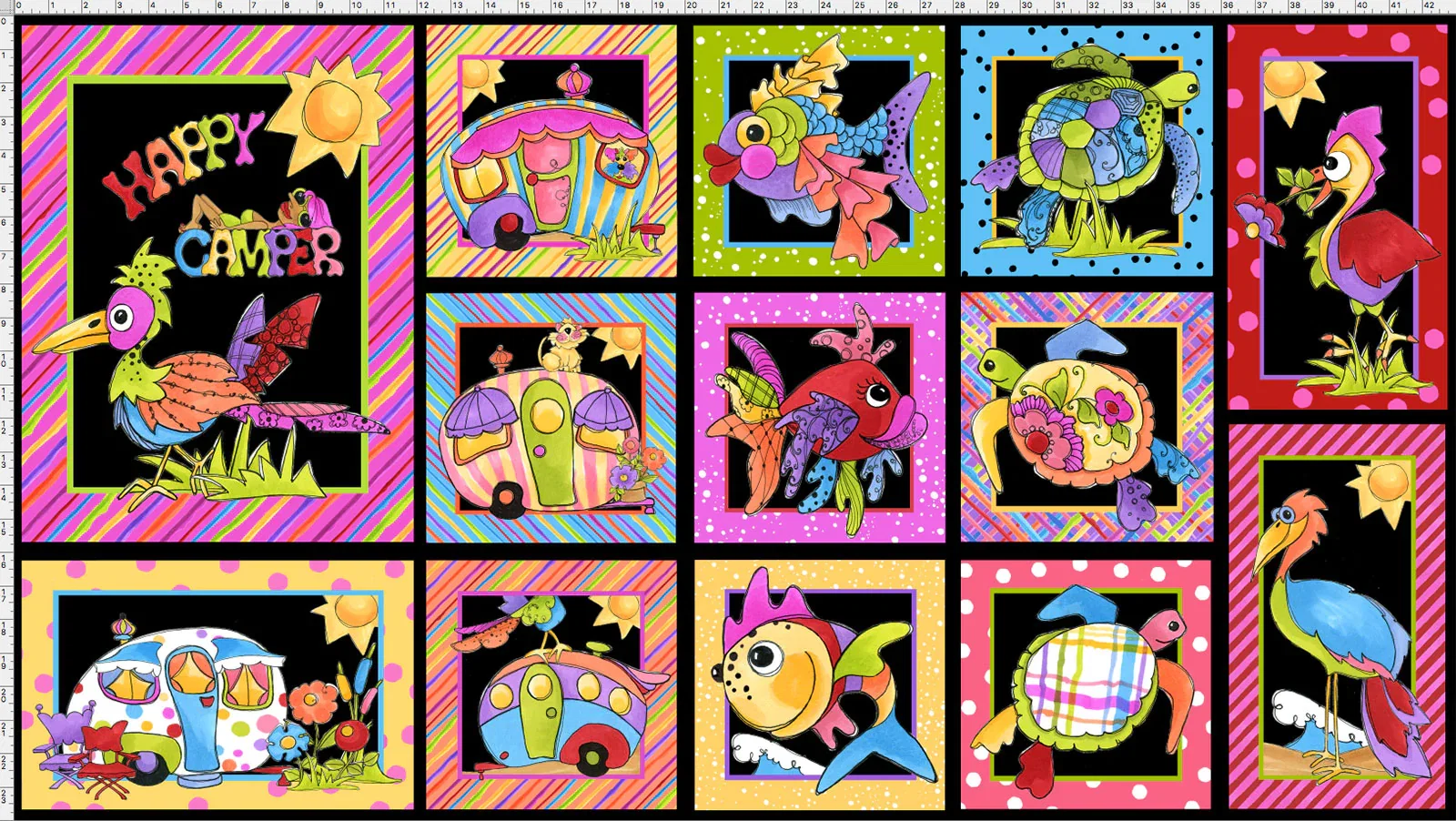 SALE - Happy Camper Black Project Fabric Panel