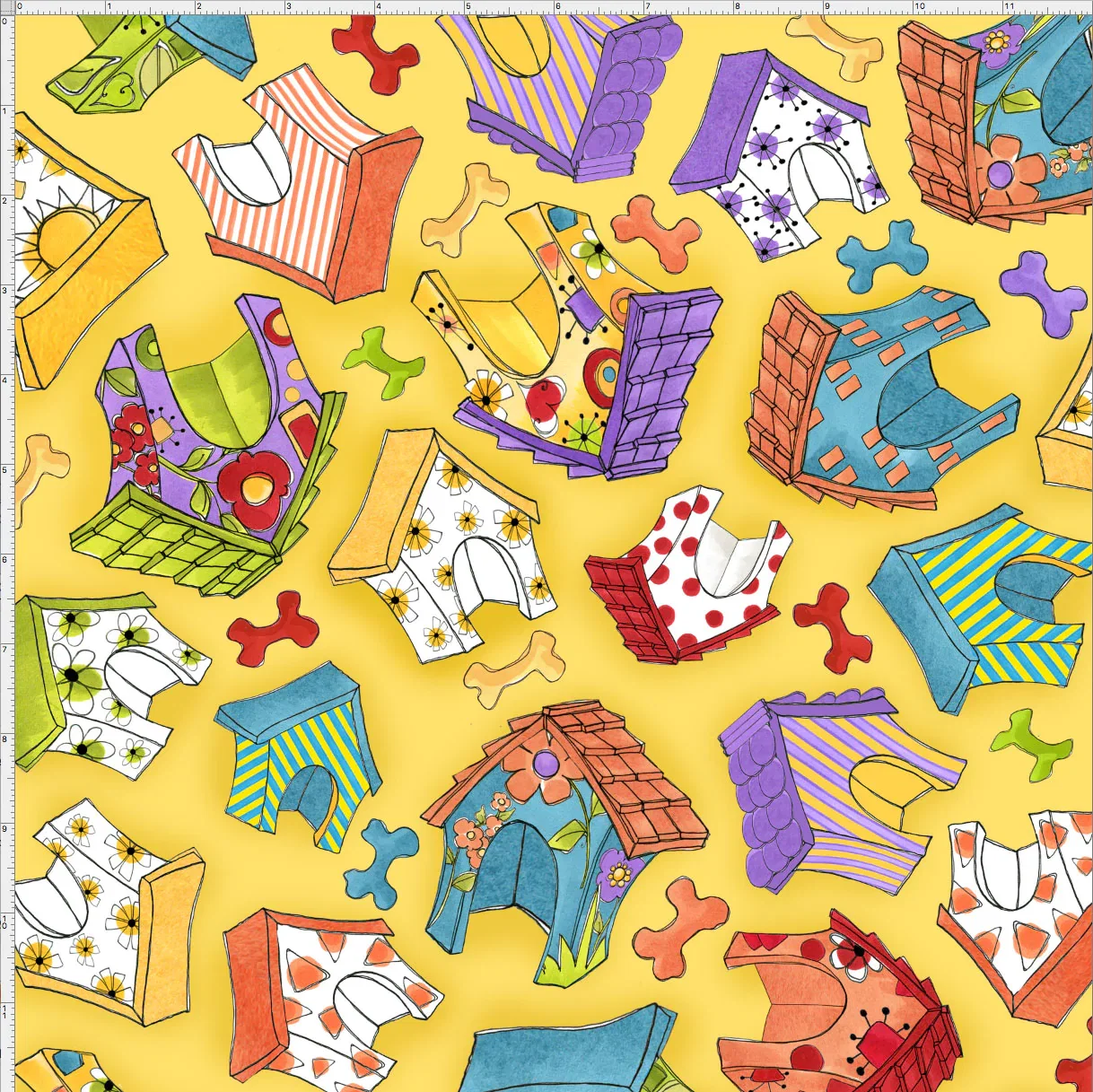SALE - Happy Houses Yellow Fabric