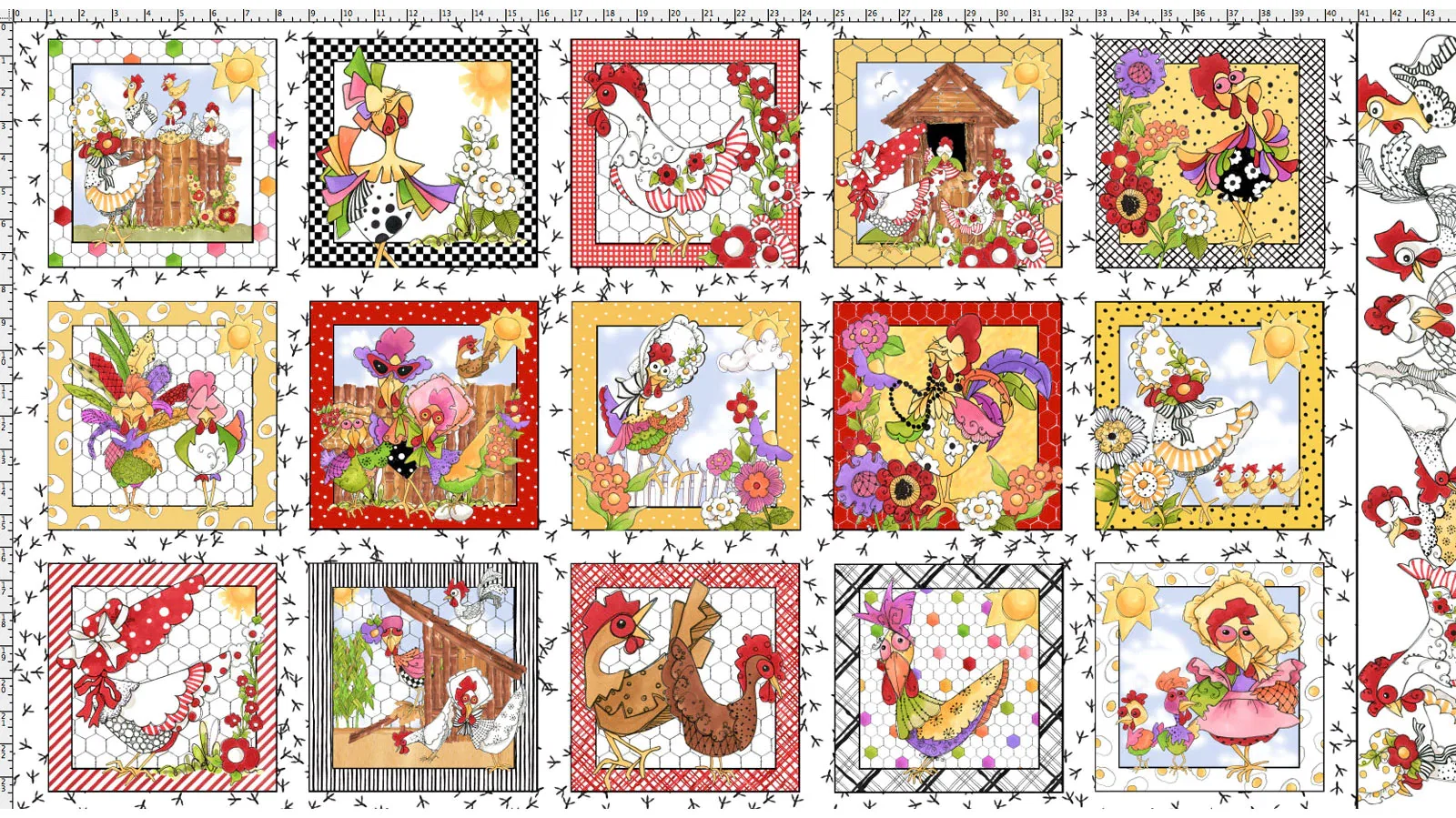 SALE - Chicken Chique Fabric Panel