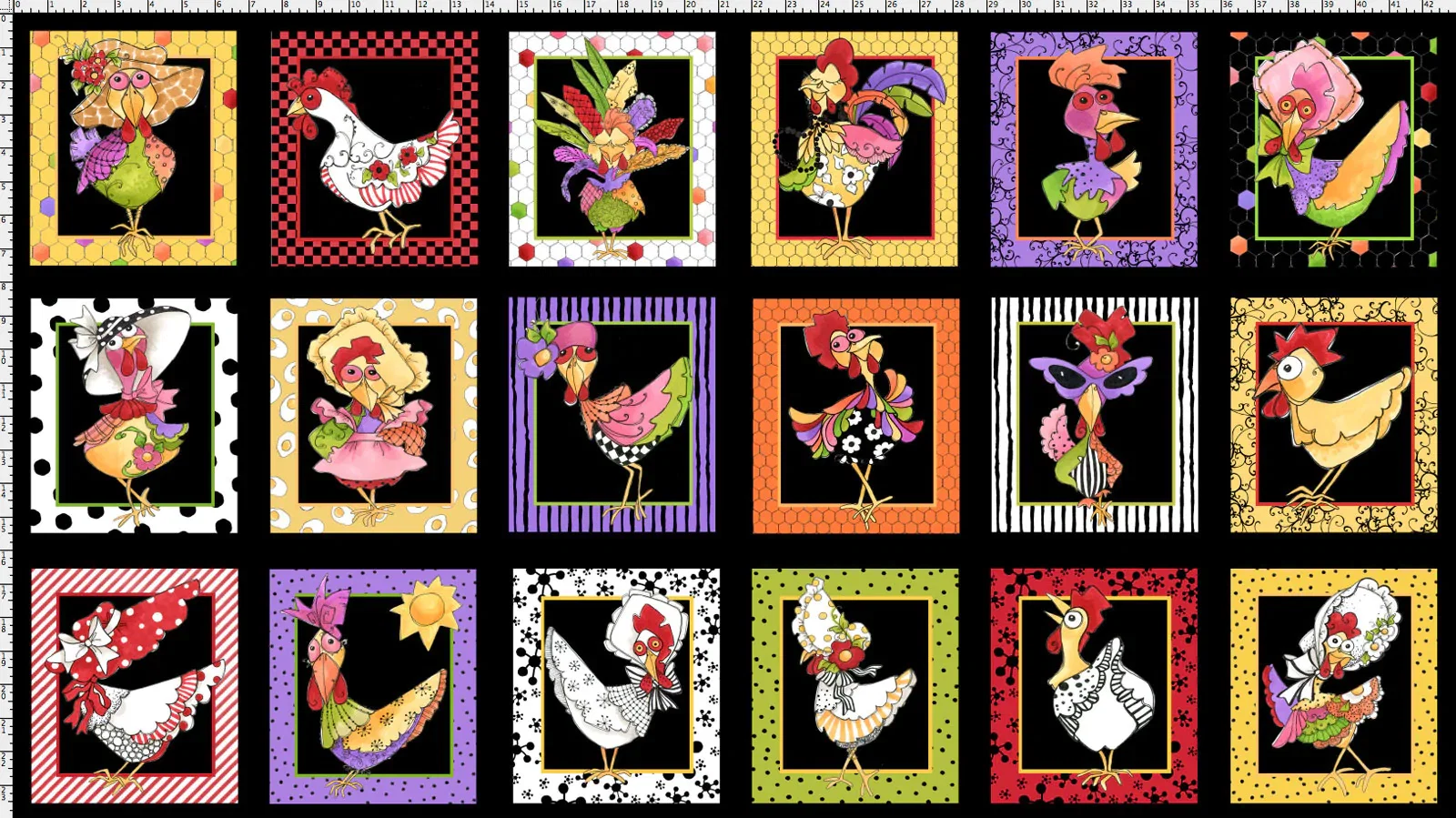 SALE - Chicken Chique Portrait Fabric Panel