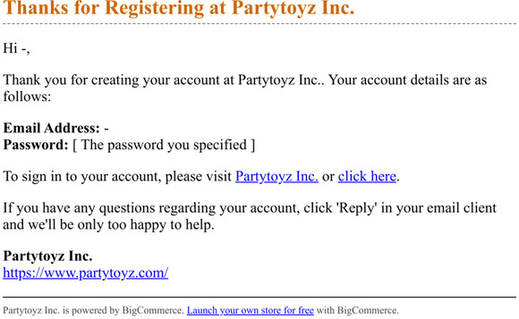 Thanks for Registering at Partytoyz Inc.