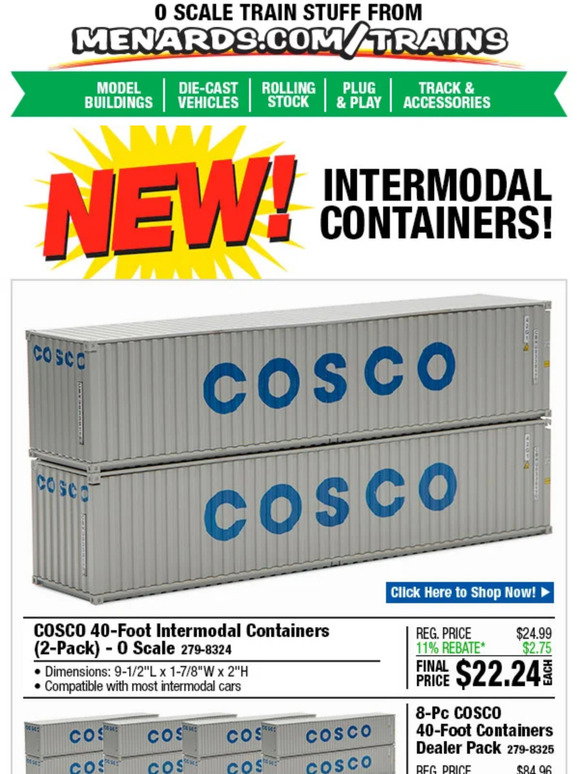 Menards Intermodal Menards: NEW! O Scale Intermodal Containers at a Great Price! | Milled