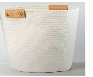 Cream Cotton Rope and Leather Bin