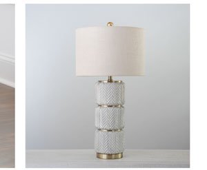 White and Gold Herringbone Table Lamp